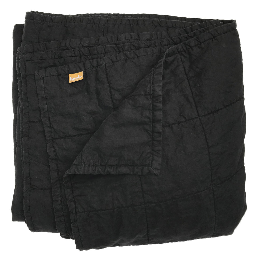 Black Quilted Linen Coverlet
