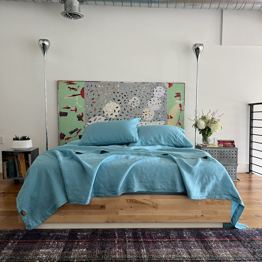Tuquoise 100% linen flat sheet set