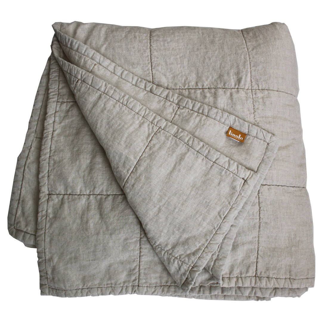 Natural Oatmeal Quilted Linen Coverlet
