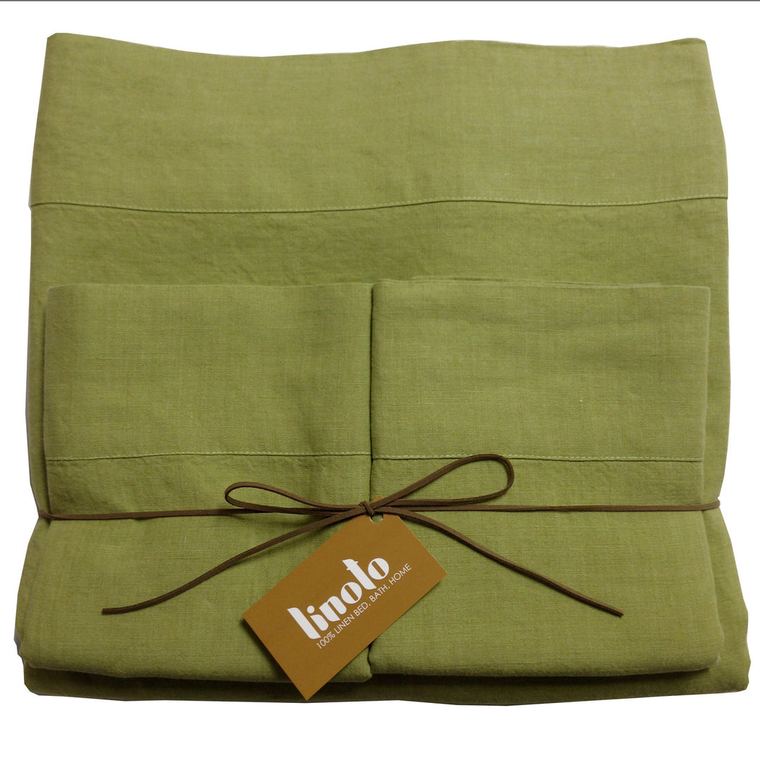 Golden Green Linen Sheet Set