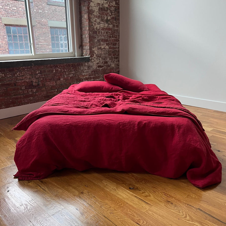 Red Linen Queen Sheet Set |Std/Queen Envelope Pillow Slips| 14 ...