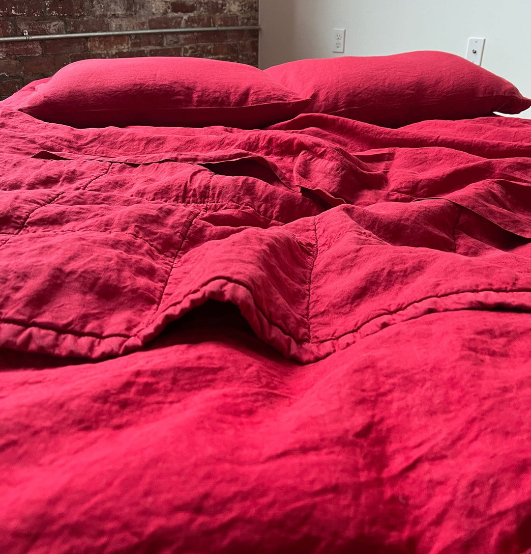 Sale Red Quilted Linen Coverlet