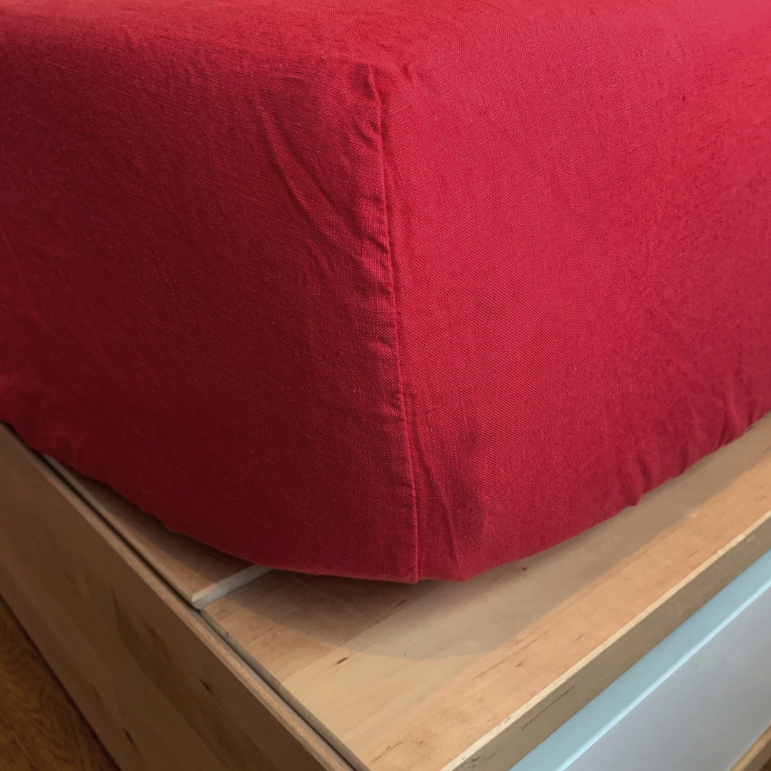 Red Linen Fitted Sheet