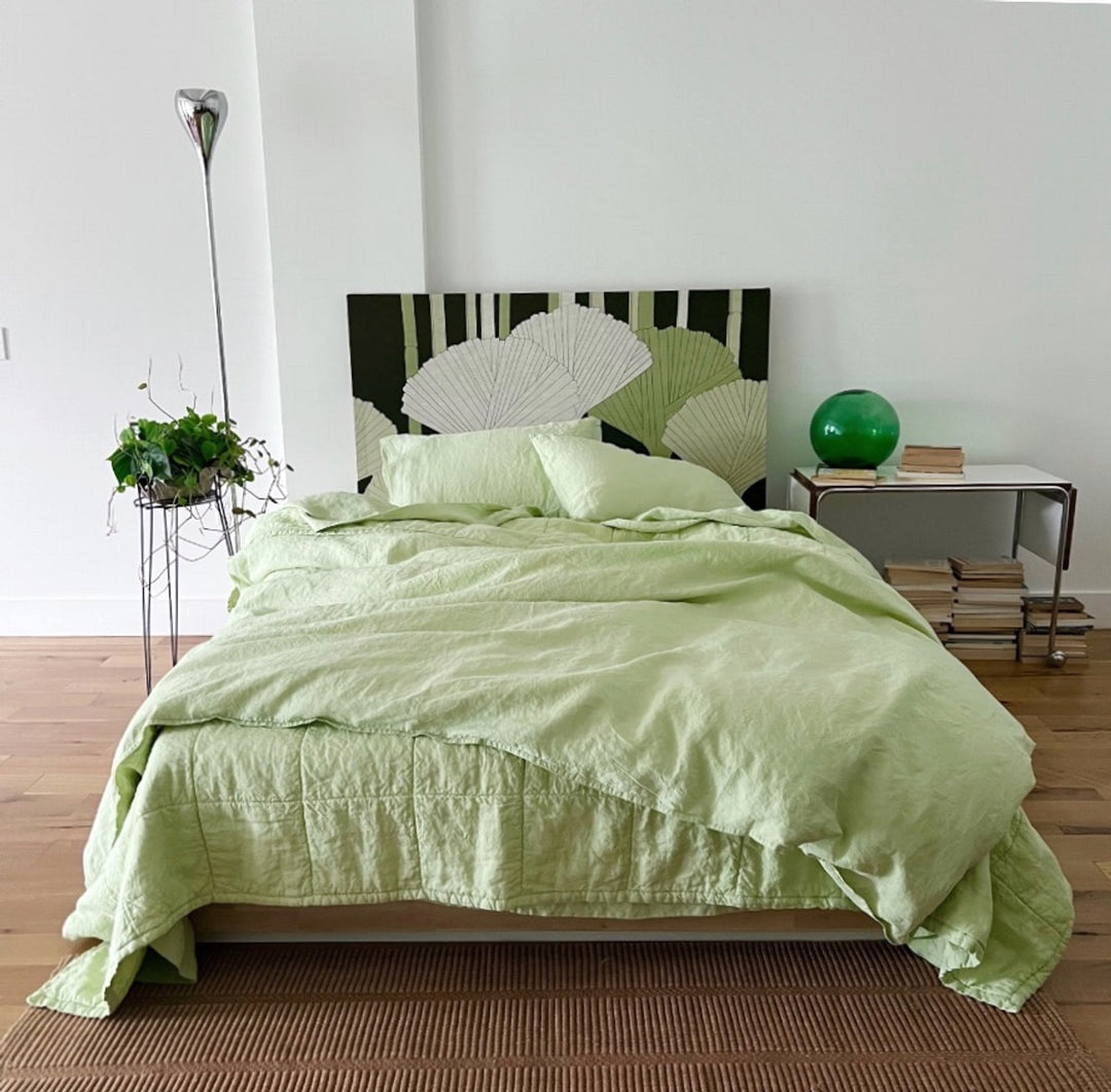 Mint Quilted Linen Coverlet