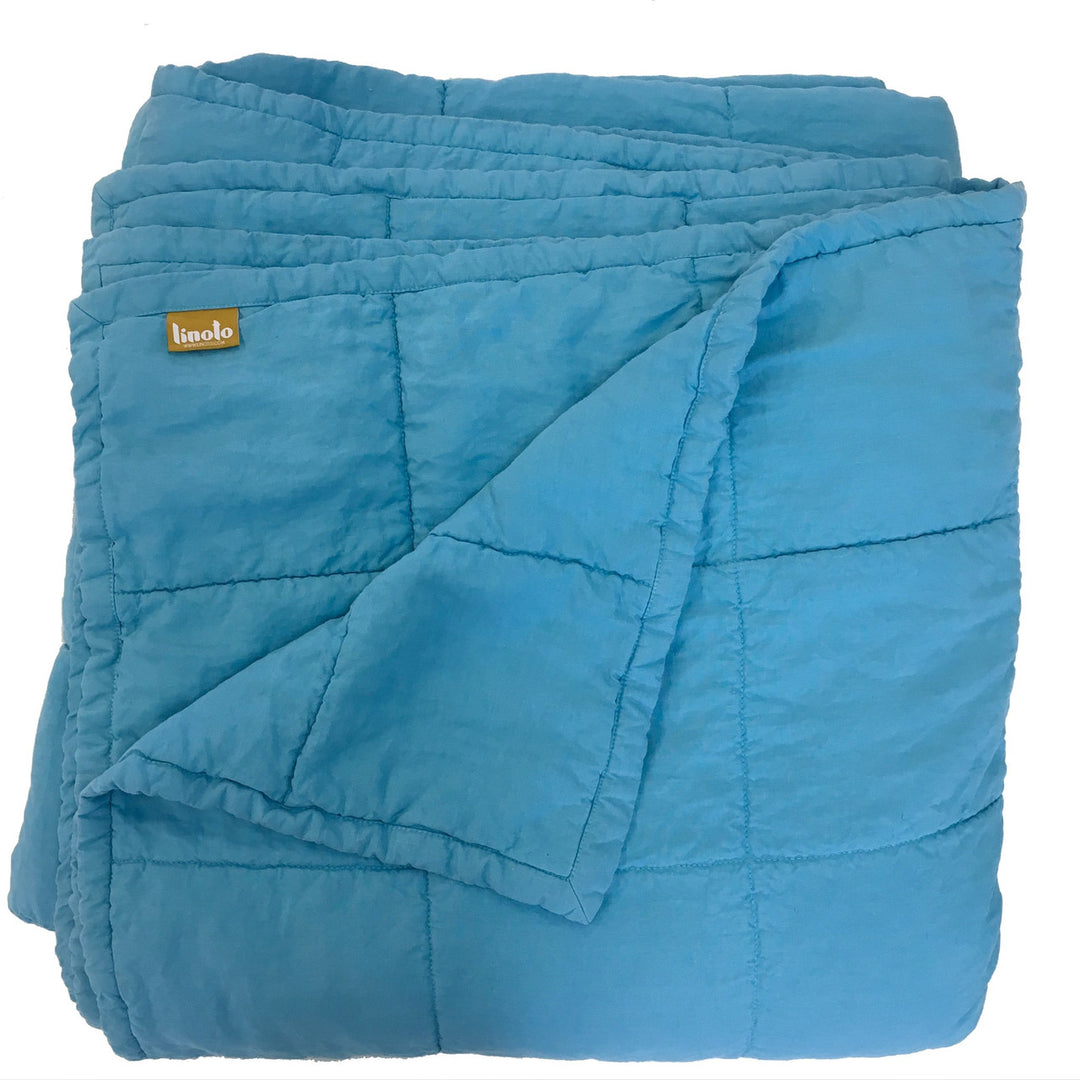 Turquoise Quilted Linen Coverlet