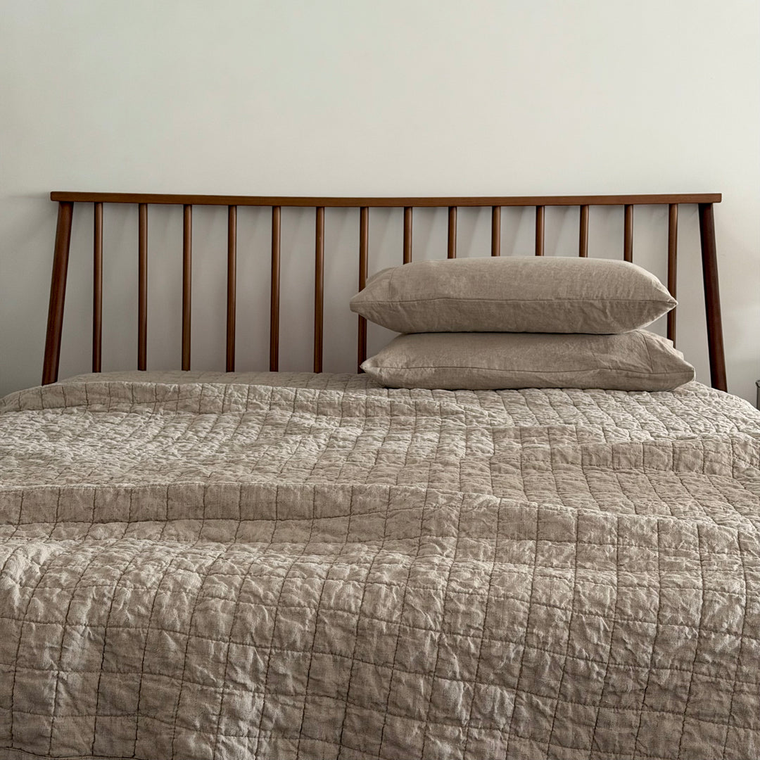Natural Flax linen quilt bedspread