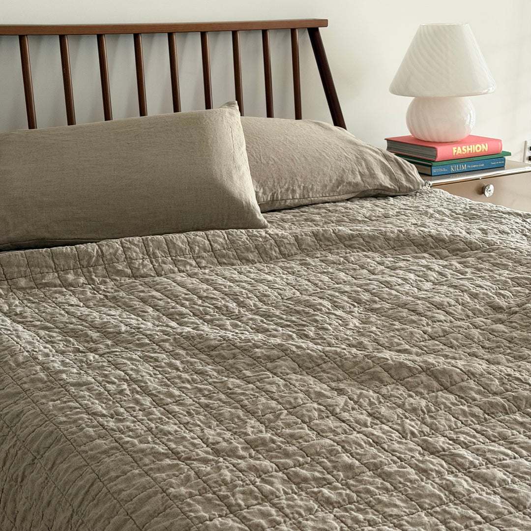 Quilted Linen Flax Bedspread by Linoto