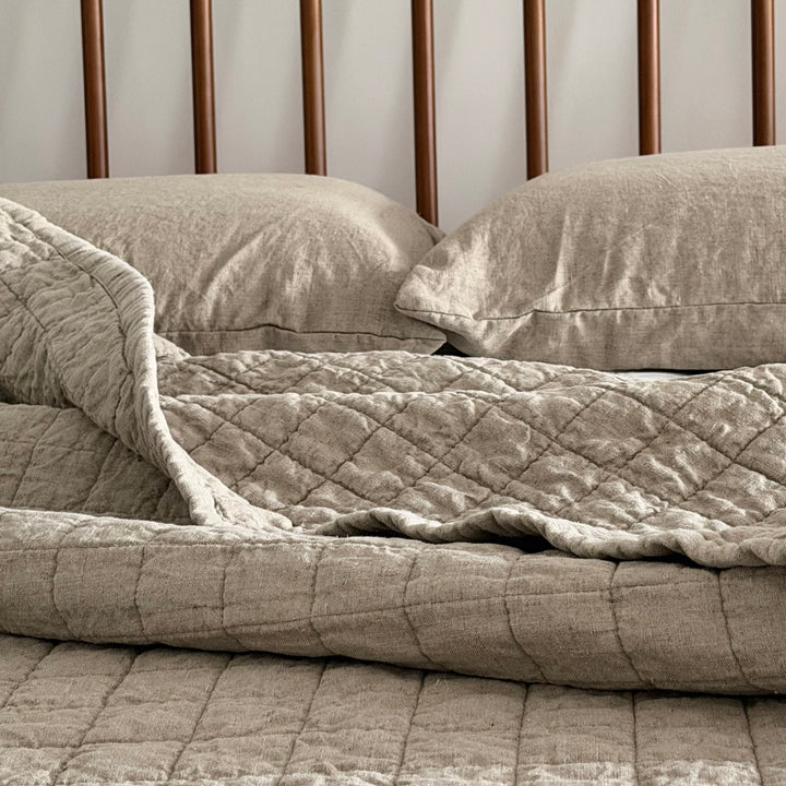 Flax Quilted Linen Coverlet