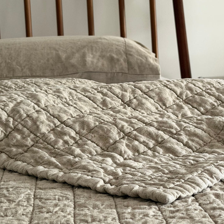 Flax linen quilt 2 inch squares detail