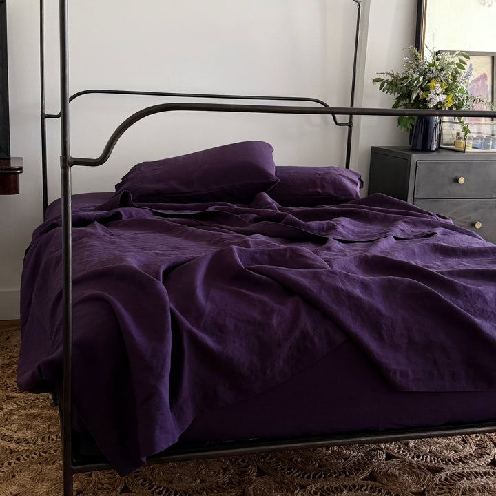 Aubergine Linen Sheet Set