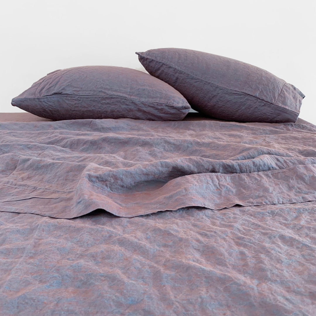 100% linen copper plum sheet set with pillow cases