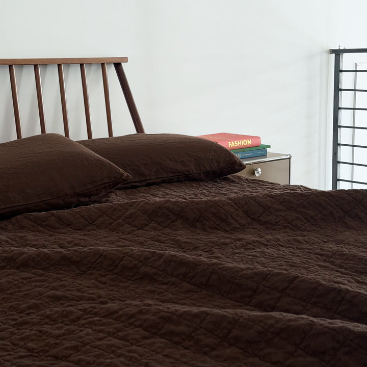 Espresso Quilted Linen Coverlet