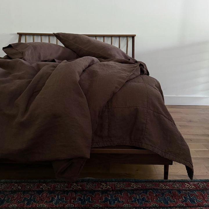 Espresso Quilted Linen Coverlet