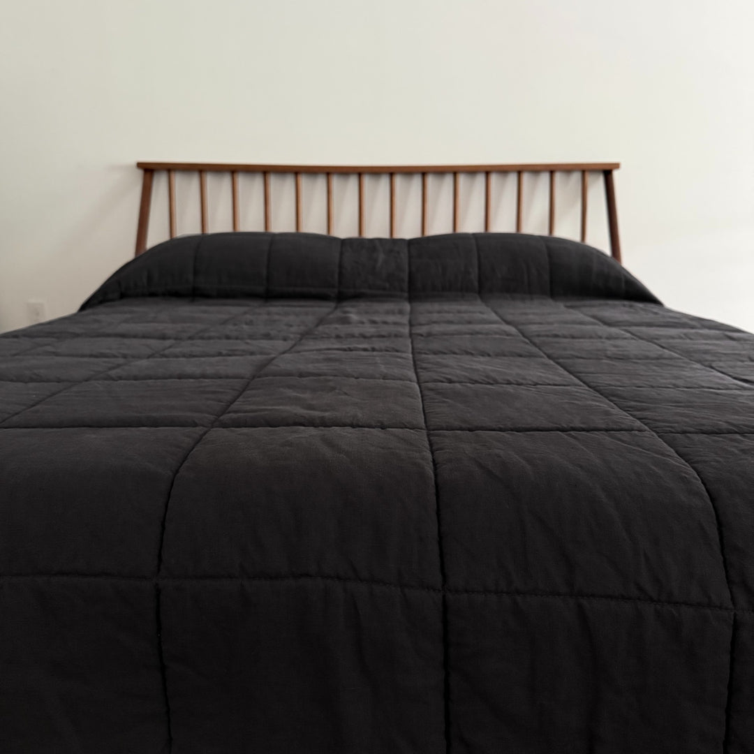Graphite Quilted Linen Coverlet