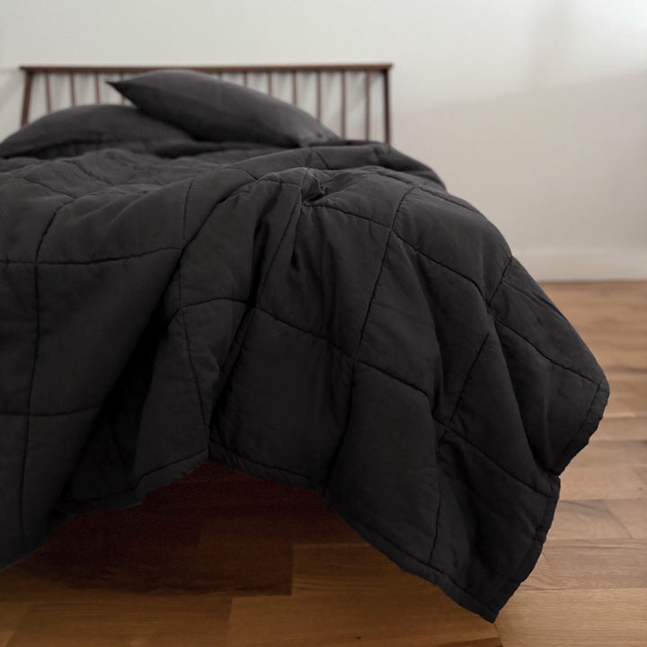 Graphite Quilted Linen Coverlet