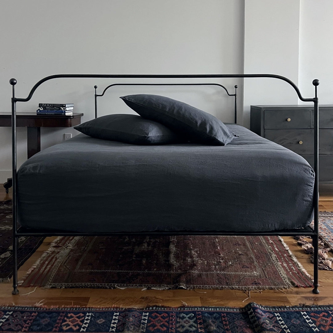 fitted linen graphite bed sheet