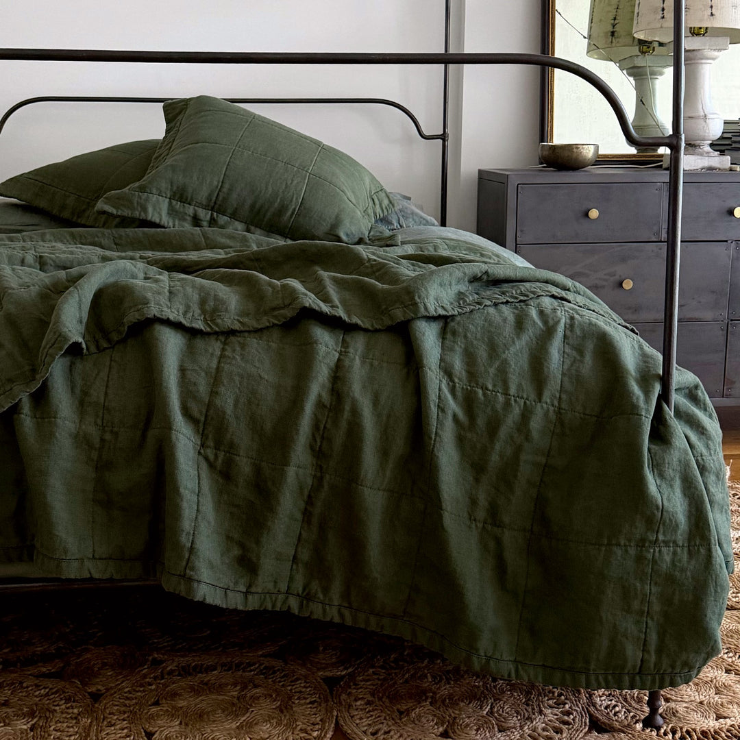 grape leaf quilted coverlet with quilted shams