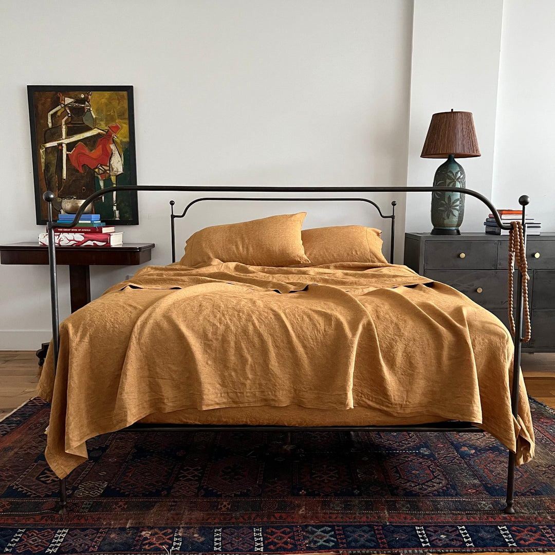 Harvest Gold Linen Queen Sheet Set |Std/Queen Envelope Pillow Slips| 14 ...