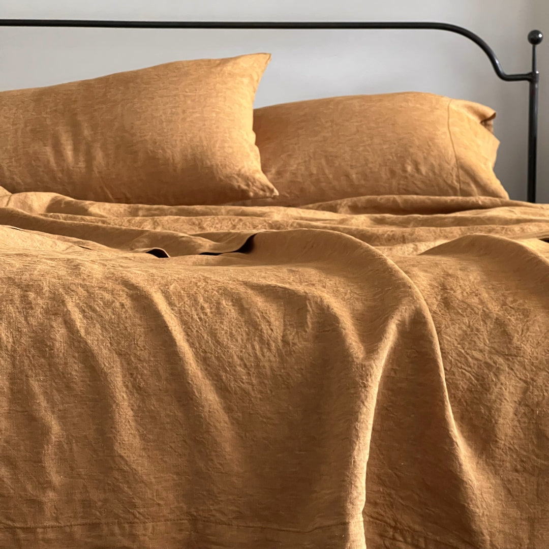 Harvest gold 100% linen pillowcase