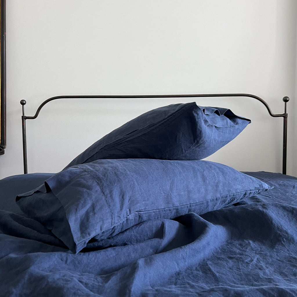 Navy Linen Pillowcase