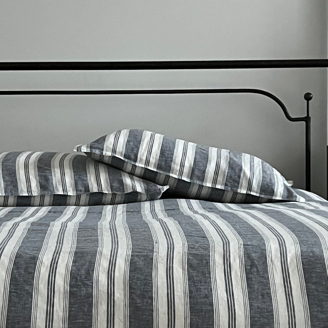 Navy stripe 100% linen pillowcases