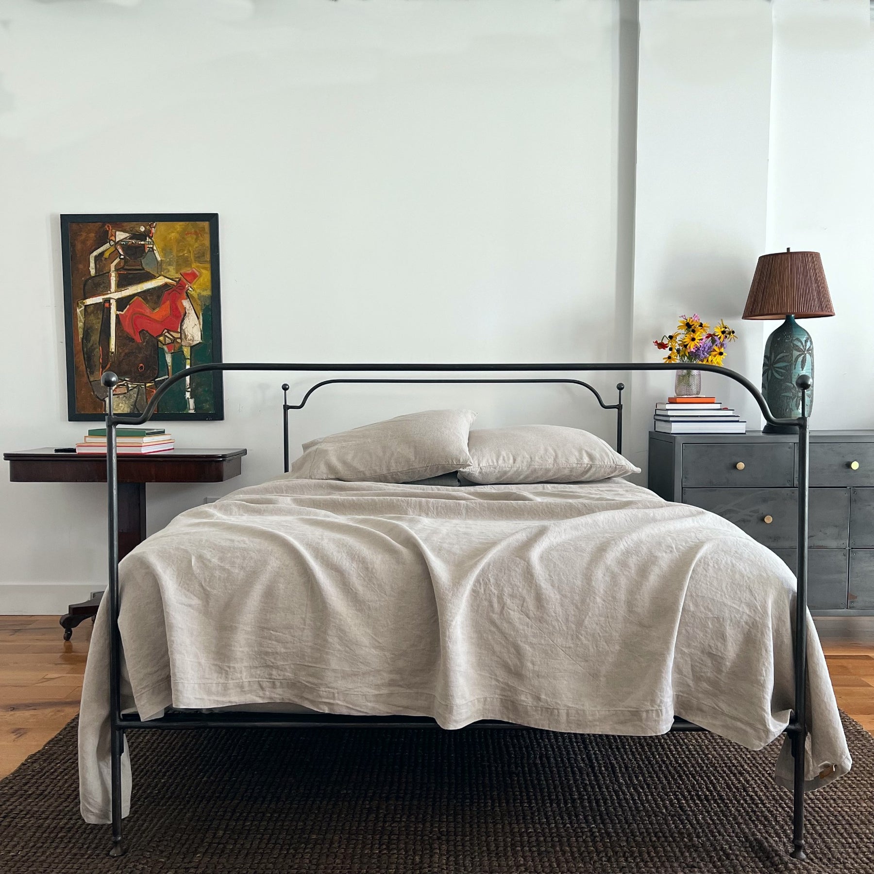 Organic Natural Linen Queen Sheet Set Std/Queen Envelope Pillow Slips