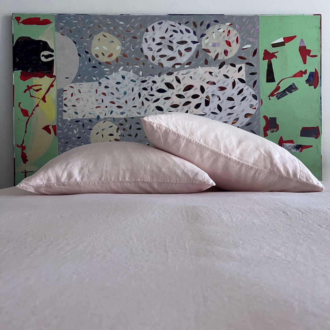 Powder Pink Linen Queen Shams with 1/2