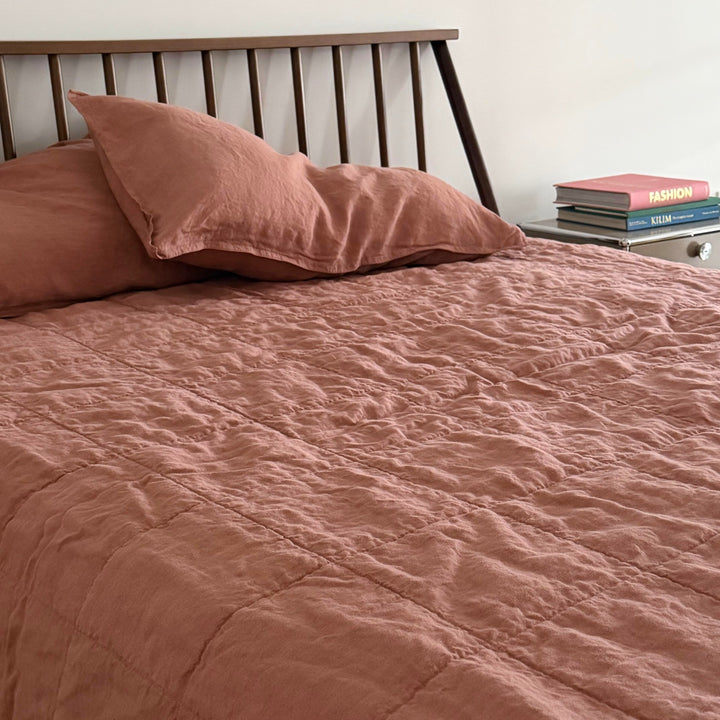 Rose Clay Quilted Linen Coverlet