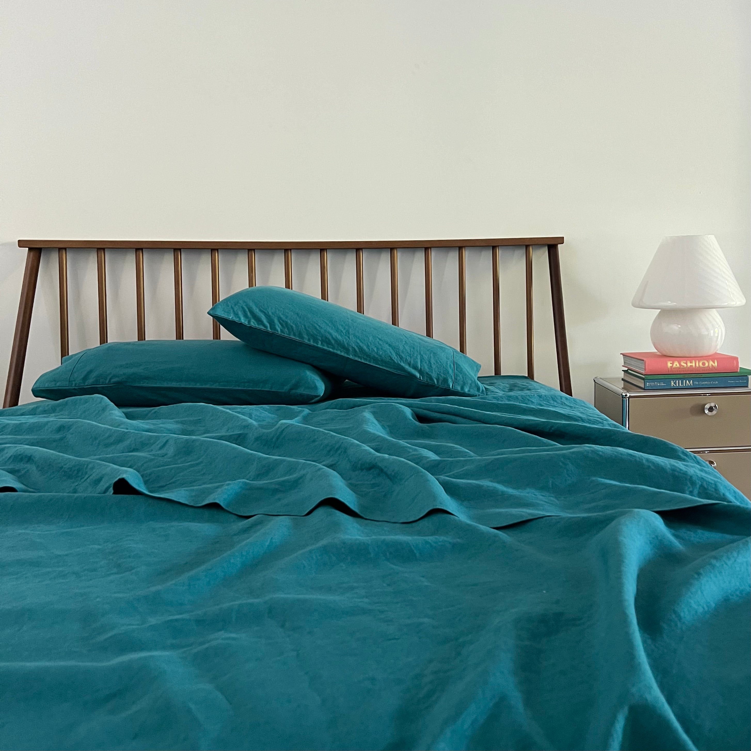 Turquoise Linen Sheet Set - Thumbnail 4